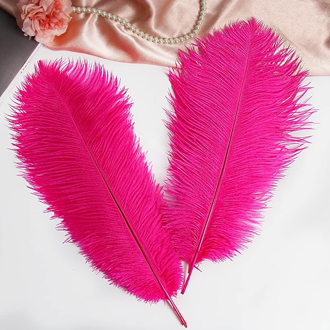 THARAHT 12pcs Hot Pink Ostrich Feathers Natural Bulk 14-16Inch 35cm-40cm for Wedding Party Centerpieces Easter Gatsby and Home Decorate Ostrich Feathers