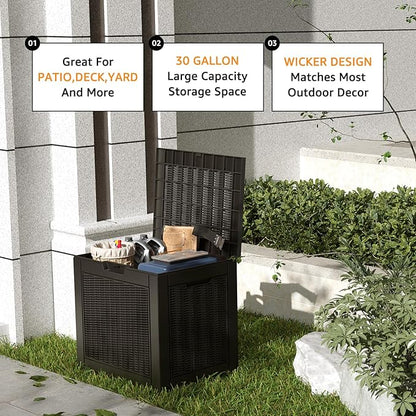 DRATO 31 Gallon Deck Box, Outdoor Storage Box for Patio Cushion, Sports Equipment, Garden Tools, Waterproof Resin Storage Box (Black)