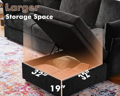 102.6" U Shaped Modular Sectional Sofa, 5 Seater Couch with Storage Ottoman Deep Seat and High Backrest with Removable Cover for Living Room, Apartment - Chenille Black