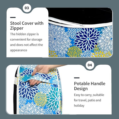 Inflatable Ottoman Stool D21 xH9 for Outdoor/Indoor Use, Water Repellent Patio Foot Rest Stool with Portable Handle,Round Pouf Ottoman Suitable for Garden,Deck and Camping - Dahlia Blue