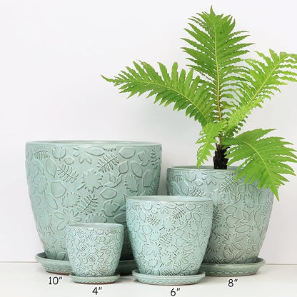 Succulent Planter for Indoor Plants, 4 Inch Small Ceramic Plant Pot with Drainage Holes and Saucers, Flower Pots for herb - Set of 4