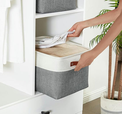 DECOMOMO Storage Bins Fabric Storage Baskets for Shelves, Linen Closet Organization Toys Nursery (Slate Grey and White, Large - 3 Pack)