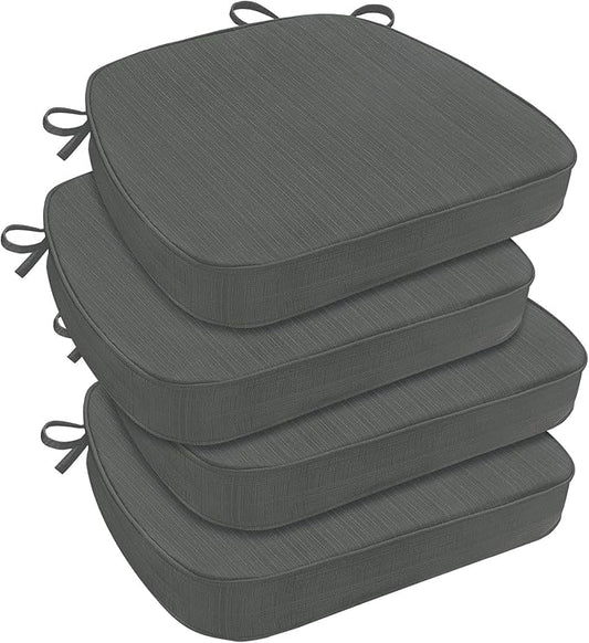 downluxe Chair Cushions for Dining Chairs, Waterproof Kitchen Chair Pads, Non-Slip Dining Seat Cushion with Ties, 17" x 16" x 2.5", Dark Grey, 4 Pack