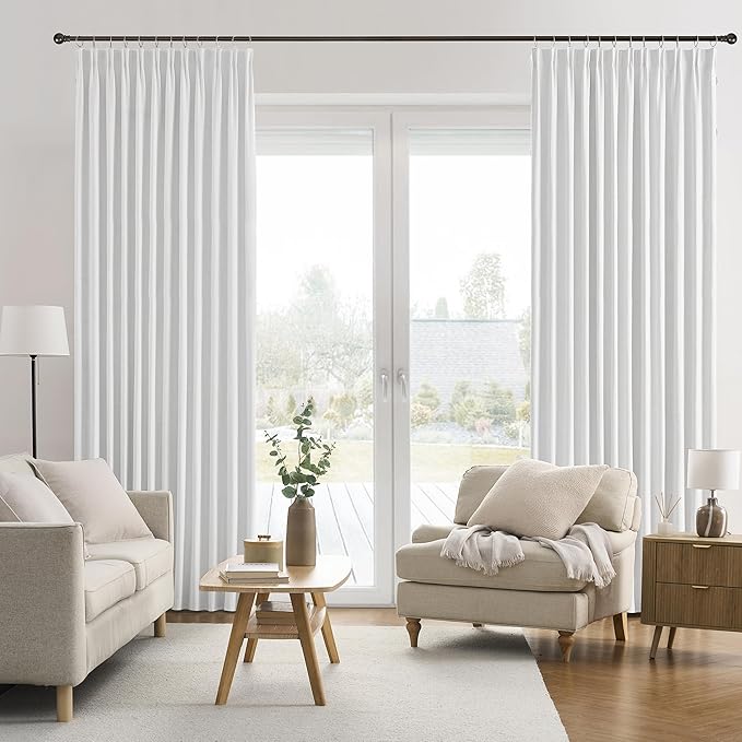 RAIN CITY Snow White Window Curtains 104 Inches Long Room Darkening Privacy Ceiling to Floor Curtains for Living Room Blackout Hook Drapes for College Dorm Back Tab 2 Panels 104 Length