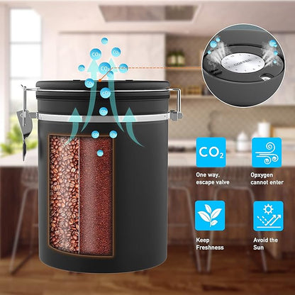 Coffee canister set for ground coffee with Date Tracker Travel Coffee jar,Stainless Steel Kitchen Food Airtight storage container for Coffee Beans or Grounds,Tea,Sugar (22oz-Black)