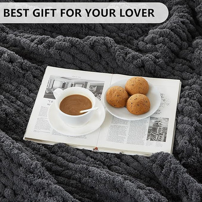 L'AGRATY Chunky Knit Blanket Throw: 80''x90'' Chenille Chunky Knitted Throw Blanket for Bed Couch - Handmade Thick Big Cable Knit Blanket - Large Chunky Crochet Blanket for Home Decor(Dark Grey)