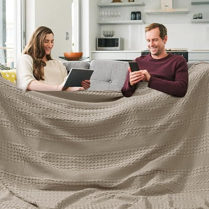 PHF 100% Cotton Waffle Blanket Oversized King 120"x120", Lightweight Breathable Extra Large 10'x10' Summer Blankets for Bed, Giant Big Luxury Aesthetic Woven Bedding for Home Decor, Simply Taupe