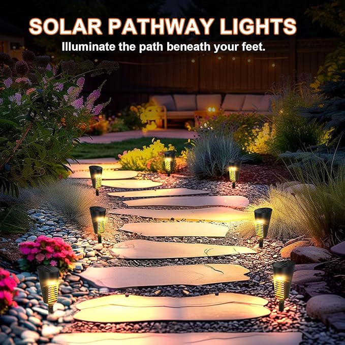 Solar Lights Outdoor Pathway 8 Pack, Solar Pathway Lights Outdoor Auto On/Off Waterproof Garden Landscape Lighting for Path, Yard, Walkway, Driveway, Lawn, Patio, Outside Decor, Warm White