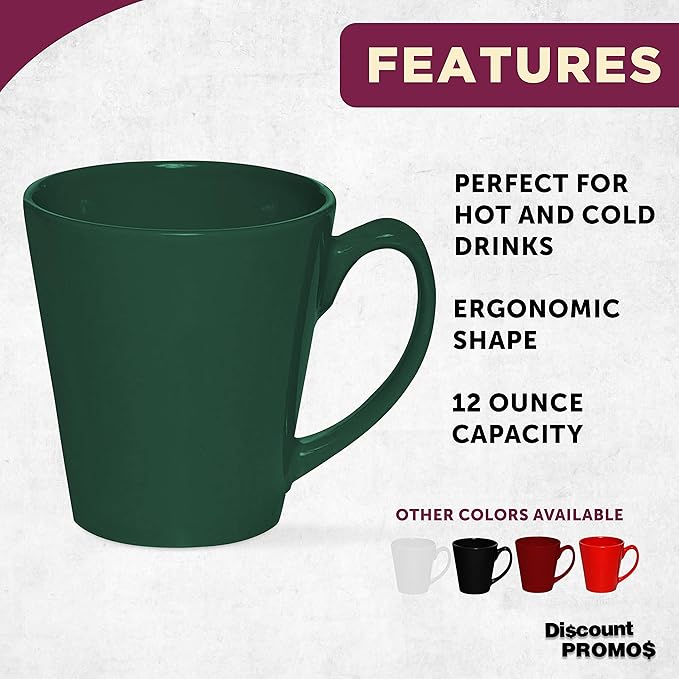 DISCOUNT PROMOS Glossy Ceramic Latte Coffee Mug 12 oz. Set of 10, Bulk Pack - Perfect for Tea, Espresso, Cappuccino, Hot Cocoa - Green