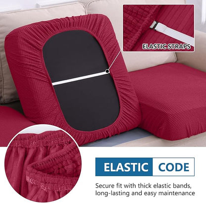 hyha Waterproof Couch Cushion Covers for Pets, Non Slip Sofa Seat Cover for Dogs Washable, Soft Thick Stretch Jacquard Fabric, Sofa Slipcovers with Elastic Bottom (2 Pieces, Wine Red)