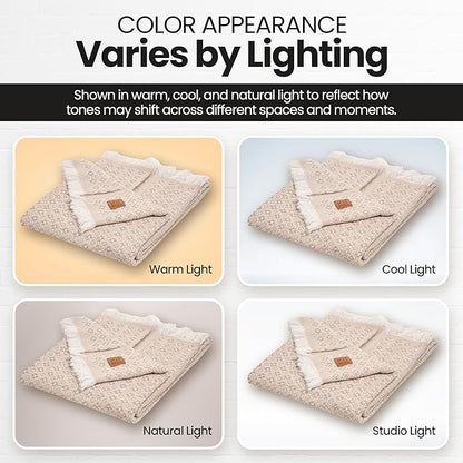 Gold Case Throw Blanket for Couch – 100% Recycled Turkish Cotton Blankets & Throws – Elegant Decorative Throw Blankets for Living Room Sofa – Woven Throws for Couch – Retro Beige – 50x60