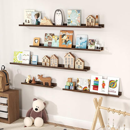 Floating Shelves for Wall, Picture Ledge Shelf 36 Inch Solid Wood Set of 2, Rustic Wall Shelves with Lip, Kids Bookshelf, Photo & Picture Live Edge Floating Shelves for Bedroom, Living Room, Kitchen