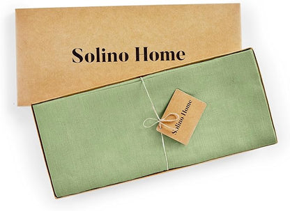 Solino Home Linen Table Runner 90 Inches Long - 100% Pure Linen Laurel Green Dining Table Runner 14 x 90 Inch for Fall, Autumn, Thanksgiving - Fete