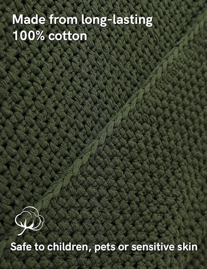YnM Chunky Cotton Knit Throw Blanket, Cable Knit Throws for Bed Couch Sofa, Comfy & Relaxing, Decorative Piece for Farmhouse Modern Boho Rustic Scandinavian Chic Vibe, Pine Green 80x87 Inches