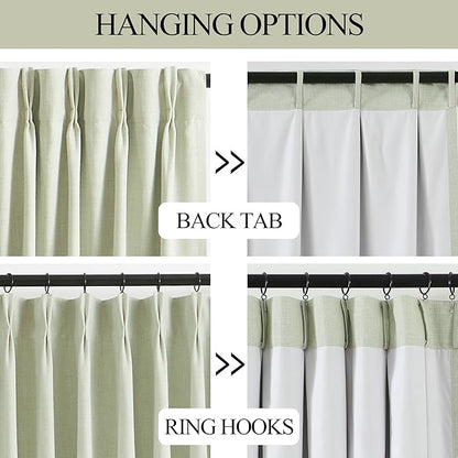 Vision Home Soft Green Pinch Pleated Full Blackout Curtains Linen Blended Room Darkening Curtain Panels 84 inch for Living Room Bedroom Thermal Insulated Pinch Pleat Drapes with Hooks 40" Wx84 Lx2