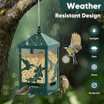 Squirrel Proof Bird Feeders for Outdoors, 6LBS Extra Large Capacity Hanging Metal Bird Feeder with Weight-Activated Perches, Wild Bird Feeders for Outside Finch, Cardinal, Blue Jay