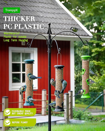 Bird Feeder Premium Hard Plastic for Wild Bird Feeders for Outdoors, Tube Bird Feeders for Outdoors Hanging,14 Inch 6 Port Black, Pack of 1