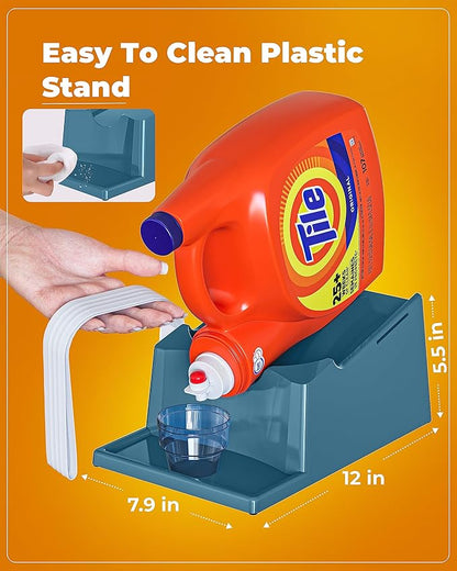 TidyFriend 2 Pack Liquid Laundry Detergent Holder Stand with Drip Tray & Rubber-Grip Feet, Stand for Laundry Room Organization and Storage, Fabric Softener Dispenser with Cup Holder (Slate Grey)