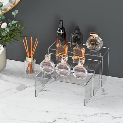 9x9.5x10 Inch Clear Display Risers Shelf 3pcs, Countertop Rectangular Acrylic Display Stands for Funko Pop Figure, Bags, Collectibles
