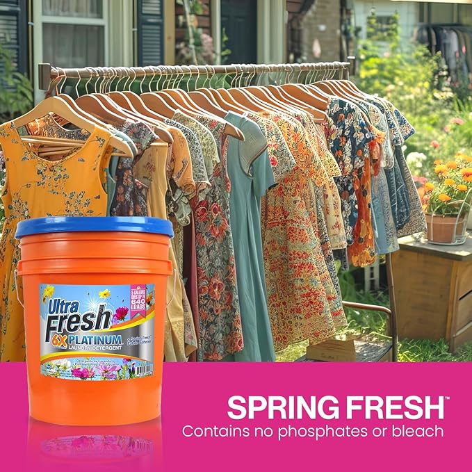 Ultra Fresh 5 Gallon Liquid Laundry Detergent Washing Soap with Spring Fresh Fabric Softener for All Machine Types, 6X Platinum, Up to 640 Loads