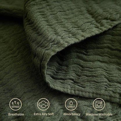 100% Cotton Muslin Throw Blanket for Bed, Couch, Small, Decorative, Soft, Pre-Washed, Breathable and Lightweight Gauze Blanket with Tassels, Suitable for All Seasons, Olive Green, 50"x60"