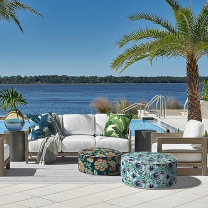LVTXIII Inflatable Stool Ottoman Footrest with Handle, All Weather Foot Rest, Indoor or Outdoor Use for Home Patio Garden and Camping, D21 x H9, Peacock Blue