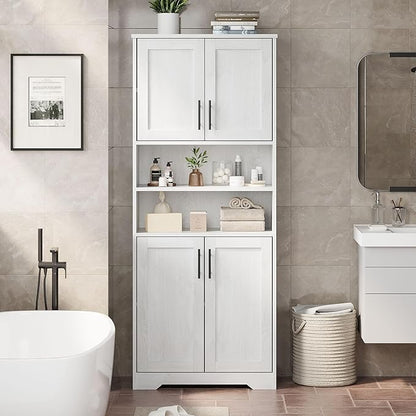 GarveeHome 67" Tall Storage Cabinet, Tall Bathroom Cabinet with 4 Doors and Adjustable Shelves, Freestanding Kitchen Pantry Cabinets, Cupboard for Living Room, Dining Room, Antique White