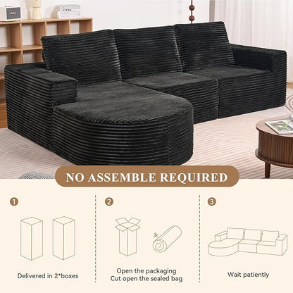 Modular Sectional Sofa with L-Shape Chaise,Cloud Sectional Modern Sleeper Couch with Deep Seat,Sponge Compression Sofas No Assembly Required(Plush Corduroy Fabric) 1PCS