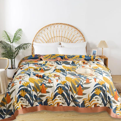 Boho Throw Blanket for Bed - 100% Pure Cotton Ultra Soft Rustic Quilt - Farmhouse Decor Bed Blankets, All Season Rustic Throw for Sofa Couch Chair(60"×80", Floral Sea)