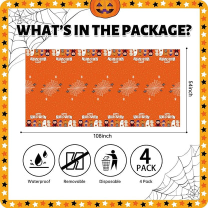 ATFUNSHOP 4 Packs Halloween Tablecloth Disposable Table Cover 54X108 Halloween Decorations KidsBirthday Party Decor, Spooky Spider Web Waterproof Spillproof Table Cloth - Perfect for Dinner