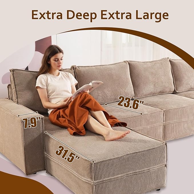 HOOOWOOO Modular Sectional Sofa Couch,Matching Free Combination Cloud Couch Left Arm Chair(Camel Corduroy)