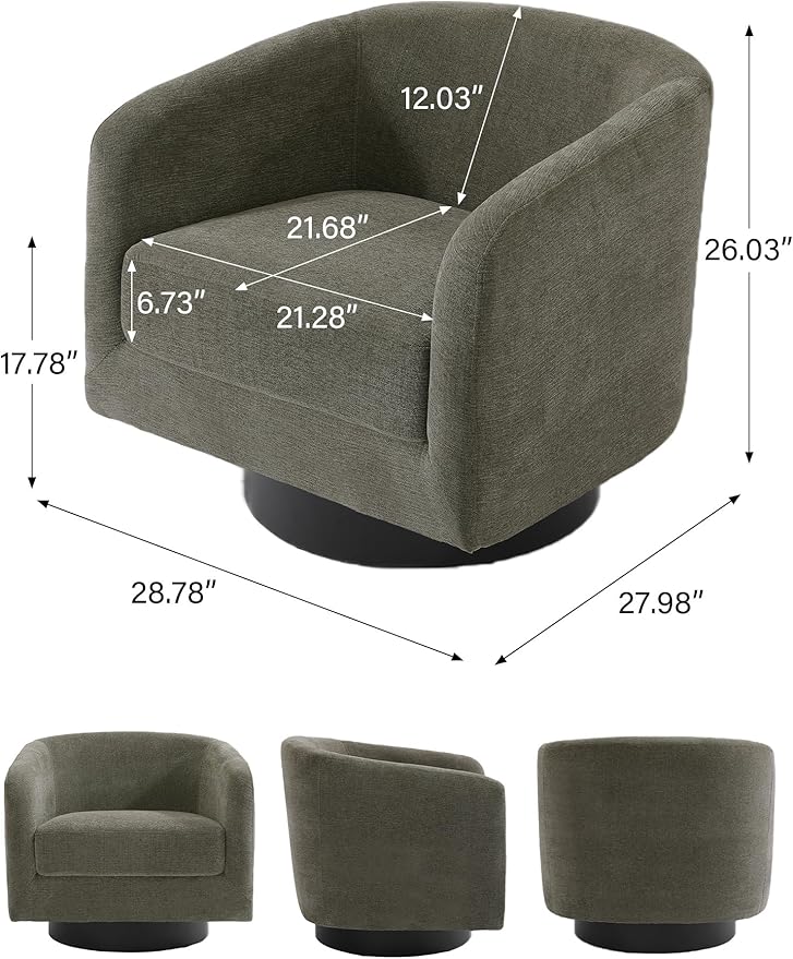 Swivel Barrel Accent Chair, Modern Round Chenille Fabric Arm Chair for Living Room, Bedroom, Comfy Club Reading Chairs for Adults（Chenille Fabric, Tan, Set of 4