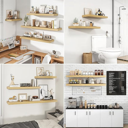 RICHFOCUS 55Inch Floating Shelves for Wall 2 Pack Shelves for Bedroom|Kitchen|Bathroom Wall Mounted Rustic Wood Floating Shelf with Invisible Brackets for Books|Storage|Decor, Oak