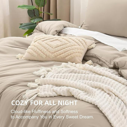 Litanika Khaki Comforter Set Full Size, 3 Pieces Solid Bedding Comforter Set, All Season Down Alternative Bed Set (79x90In Comforter & 2 Pillowcases)
