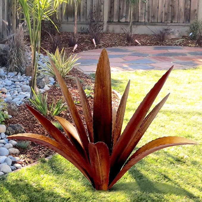 DIY Metal Agave Plant Art Yard Tequila Art Sculpture, Tequila Rustic Garden Sculpture Statue Outdoor Decor,Agave Metal Plants for Yard, Garden Lawn Ornaments (12 Leaves -Yellow)
