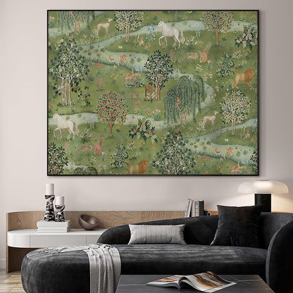 SIGNWIN 60"x72" Extra Large Framed Wall Art Medieval Fantasy Forest with Woodland Animals, Storybook-Inspired Scene for Home Living Room Bedroom Decor (Frame Assembly Required)