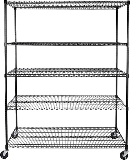Seville Classics UltraDurable Heavy Duty NSF Solid Steel Wire Rack Storage Unit, Organizer for Garage, Warehouse, Office, Restaurant, Classroom, Kitchen, Black, 5-Tier Shelving, 60" W x 24" D