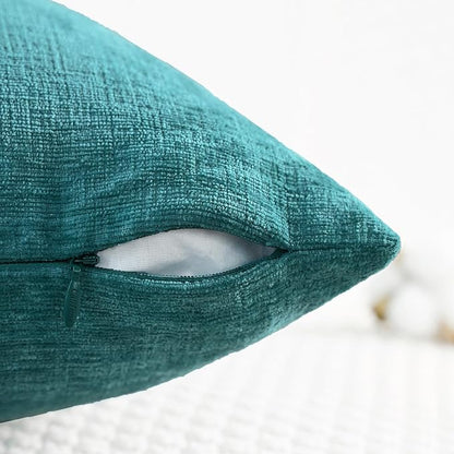 CaliTime Throw Pillow Covers Decorative 16 X 26 Inches Pack of 2 Cozy Chenille Cushion Cases for Couch Sofa Bed Living Room Home Teal