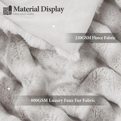 Touchat Luxury 1000GSM Rabbit Faux Fur Blanket, Super Heavy Warm Cozy Brown Blankets for Couch Bed Sofa, Ruched Plush Fuzzy Elegant Soft Reversible Mink Blanket Living Room Bedroom, 90" x 90"