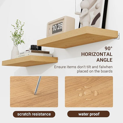 24 Inch Floating Shelves, 3D Textured Wood Grain, 24"x9.25"x1.5" Inch Deep Floating Shelves for Wall, Wooden Shelves for Bathroom, Bedroom, Living Room, Natural