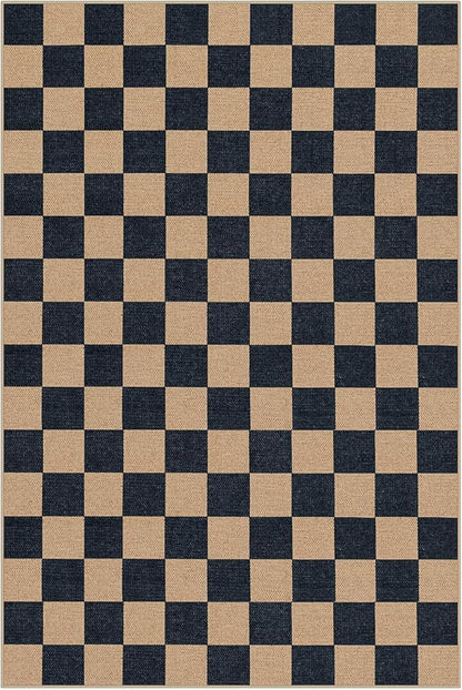Lahome Checkered Easy Jute Carpet, Washable Area Rug 6x9 Neutral Outdoor Patio Rug, Farmhouse Checkerboard Non Slip Non Shedding Floor Carpet for Dining Living Room Deck Sunroom