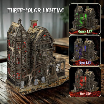 DIY Mini House Kit, Miniature Haunted House Kits with LED Accessories Furniture, 3D Wooden Puzzles for Adults, Dollhouse Craft Gifts for Girls, Boys, Teens