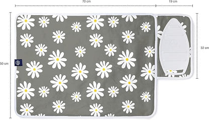 Encasa Homes Ironing Mat/Pad (Small 28"x20") with 3mm Padding & Silicone Iron Rest for Steam Pressing on Tabletop or Bed - Heat Resistant, Portable, Quilting & Travel Blanket - Daisy Grey