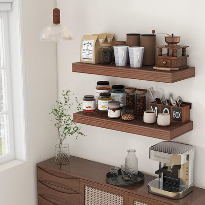 Deep Floating Shelves for Wall | 12 Inch Deep Floating Shelves 30 Inches Long Set of 2 | Rustic Walnut Floating Shelves for Living Room Bathroom Laundry Room Bedroom Kitchen Home Office