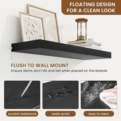fuqing Floating Shelves for Wall, Bathroom Shelf Wall Mounted for Storage, Shelves with Invisible Bracket for Bedroom, Kitchen, Living Room, Farmhouse Small Book Shelf, 24 Inch Set of 2, Black