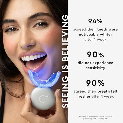 MOON LED Teeth Whitening Kit - Platinum Teeth Whitener Device + 28 Dissolving White Strips - Yellow, Blue, + Red Light Therapy Whitening Tray for Gum Health and Fresh Breath (4 Piece Kit)