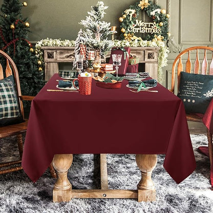 sancua Rectangle Tablecloth - 70 x 90 Inch - Stain and Wrinkle Resistant Washable Polyester Table Cloth, Decorative Fabric Table Cover for Dining Tables, Buffet Parties and Camping, Burgundy