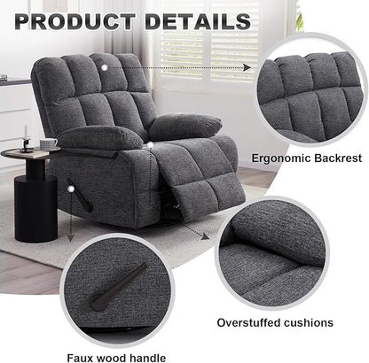 Oversized Swivel Rocker Recliner Chair Set of 2 for Adult, Rock Recliner for Big Man, Extra Wide Manual Recliners, Overstuffed Soft Rocking Sofa Chair,Light Grey