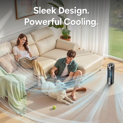 Tower Fan Bladeless with 3 Speeds, 4 Mode [AI, Normal, Natural, Sleep], Table Fan 80° Oscillation, Touch Screen + Remote Control, 12H Timer, 13" Desk Fan for Bedroom Home Office Desktop-Black