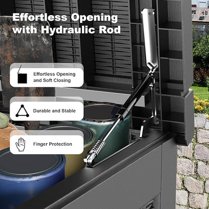 320 Gallon Deck Box Waterproof, UV Resistant Resin Outdoor Storage Box with Hydraulic Rod, Lockable Design and Enhanced Durability for Patio, Garden, and Poolside Use
